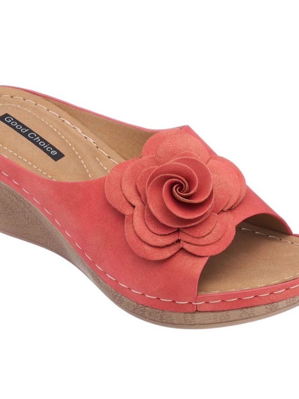 Good Choice Coral Red Floral Wedge Mules  lightweight size 6
